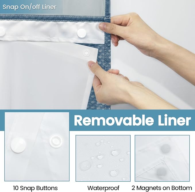 Moonlight Blue Stall No Hook Shower Curtain - Image 6