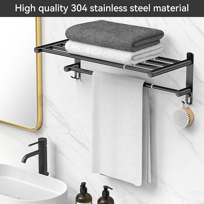 Black Adjustable Towel Bar for Bathroom Wall Mount17-30.7inch Adhesive Shower - Image 6