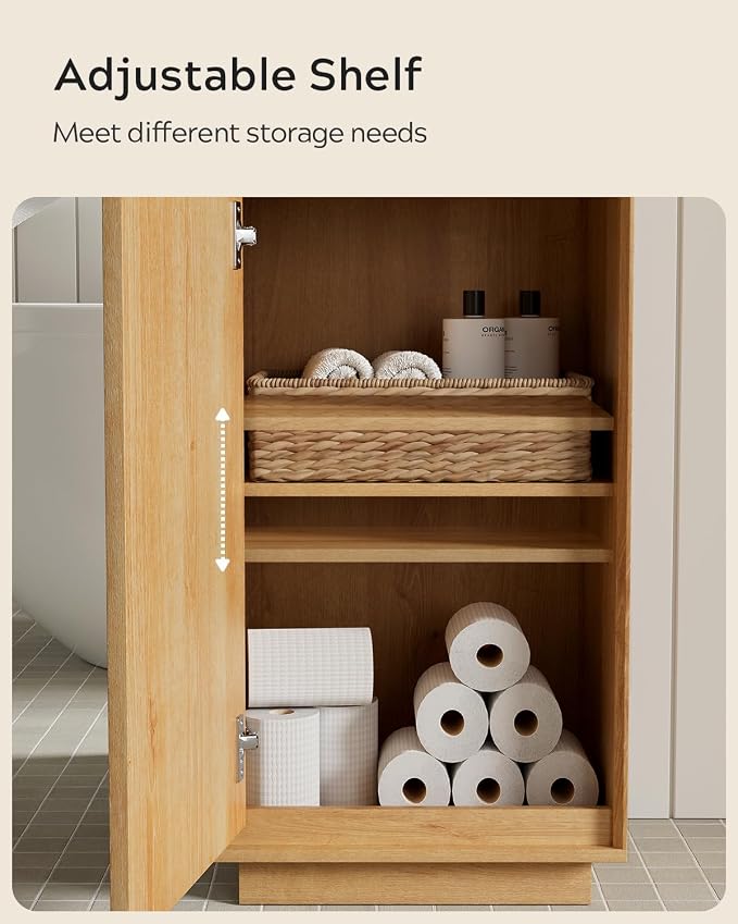 Tall Bathroom Storage Cabinet, Mid Century Modern Freestanding Cabinets - Image 4