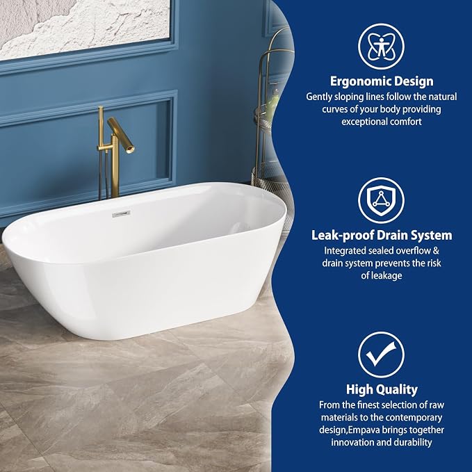 Sarlai 67 Inch Acrylic Freestanding Soaking Bathtub Contemporary Soaking White - Image 7
