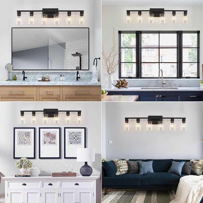 Black Bathroom Light Fixtures, 6-Light Bathroom Lighting Fixtures Over Mirror - Image 6