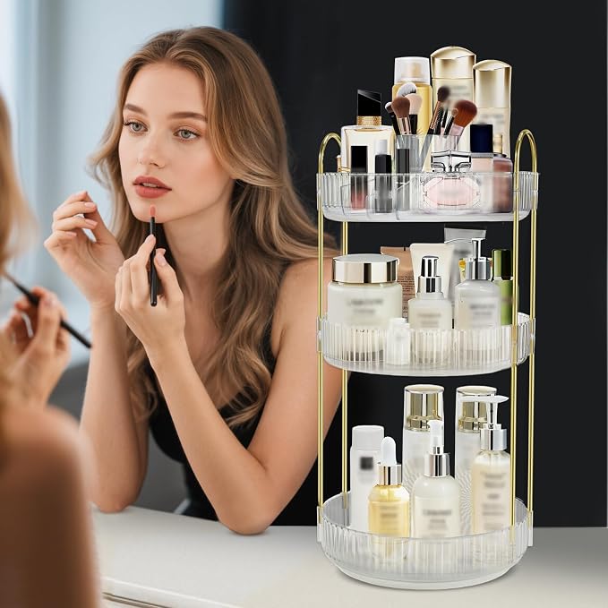 Rotating Makeup Organizer for Vanity, High-Capacity Skincare Perfume Storage - Image 2