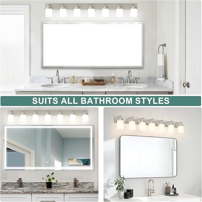 IZORRO Bathroom Vanity Light Fixture, 7-Light 51 Inch Brushed Nickel Bathroom - Image 6