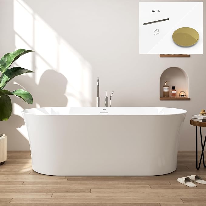 FerdY Santorini 67" Acrylic Freestanding Tub, Gracefully Shaped Contemporary by FerdY