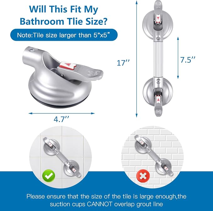 17inch Upgrade Suction Shower Grab Bar, Portable Shower Handle Bar Suction Grip - Image 3