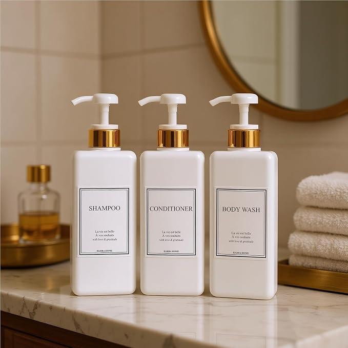 Modern Gold Design Shampoo and Conditioner Dispenser, Large 27oz Shower Soap - Image 8
