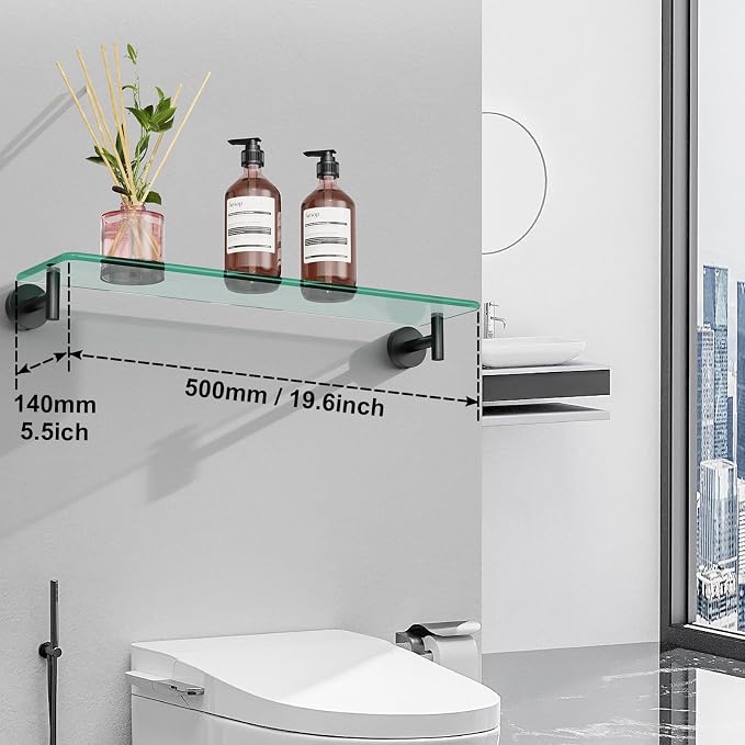 Glass Shelves for Bathroom, 20-Inch Matte Black Floating Bathroom Shelf - Image 4
