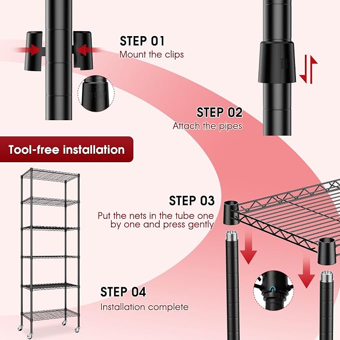 3 Pack Rolling 6-Tier Space-Saving Garage Wire Rack Shelving, 750 lbs Capacity - Image 4