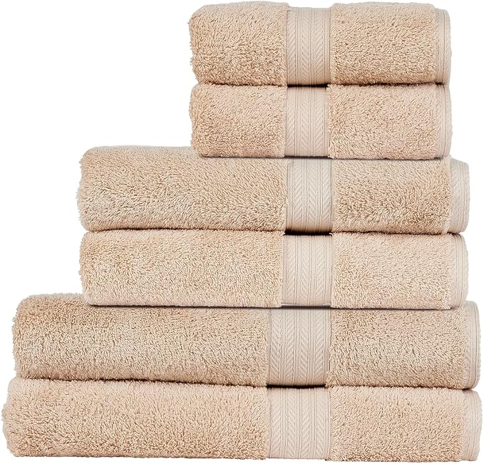 Christy Renaissance 6 Piece Beige Towel Set | 100% Egyptian Cotton | Luxury by Christy