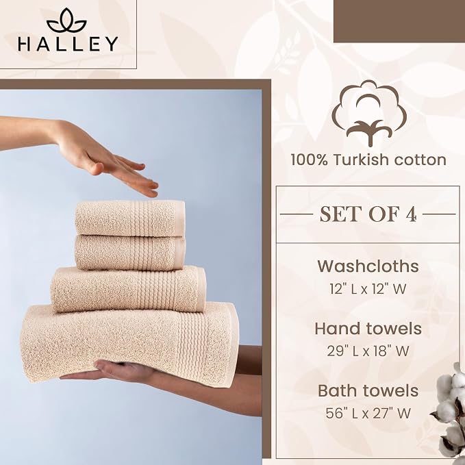 HALLEY Turkish Cotton Towels 1 Bath Towel 1 Hand Towel 2 Washcloths, Super Soft - Image 7