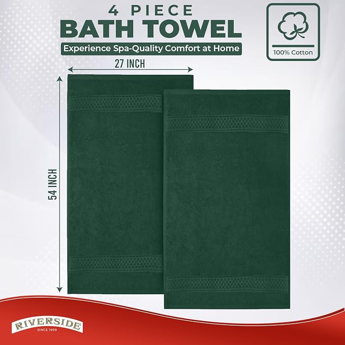 RIVERSIDE 100% Ring Spun Cotton Large Bath Towels Set of 4, 27 x 54 – Quick Dry - Image 3