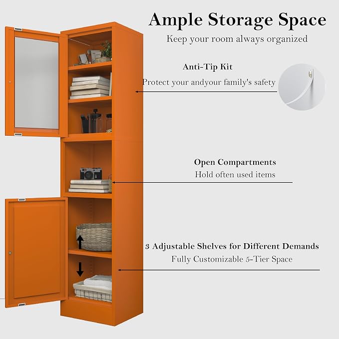 COFaR 67" Tall Metal Bathroom Storage Cabinet, 6-Tier Narrow Cabinet - Image 4