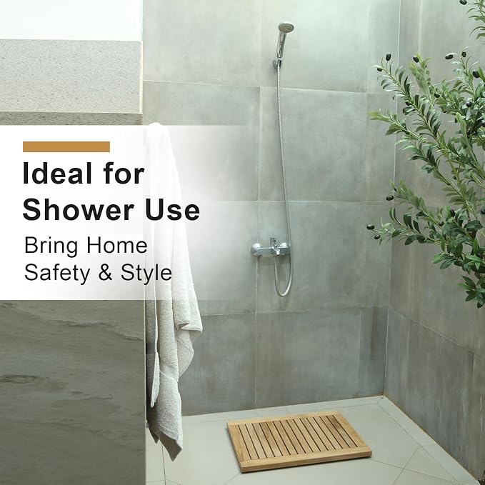 StrongTek 24 inch Teak Shower Mat, Water-Resistant, Easy-to-Clean Bath Mat - Image 4