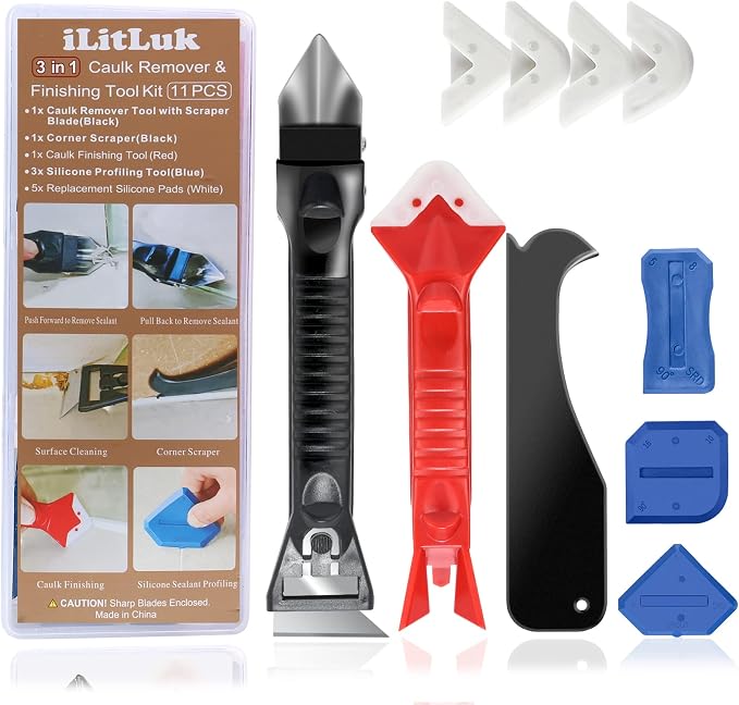 Caulk Removal Tool Kit Caulking Spatula Stainless Steel Head Grout Remover by iLitLuk