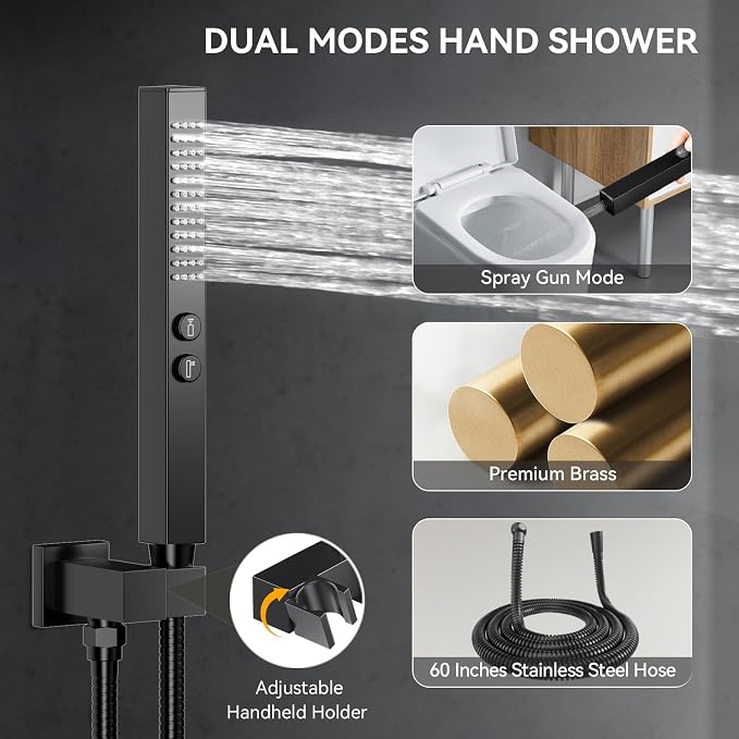 Shower System with Body Jets, Bostingner Four Modes Shower Faucet 10+6" Rain - Image 5