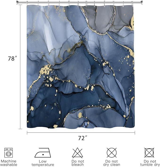 Long Shower Curtain 72 x 78 Inch, Tall Abstract Marble Shower Curtains - Image 6