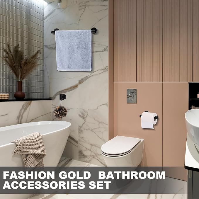 Gisafai 25 Pcs Bathroom Hardware Set, 23.6 Inch Brushed Towel Bar Ring Toilet - Image 5