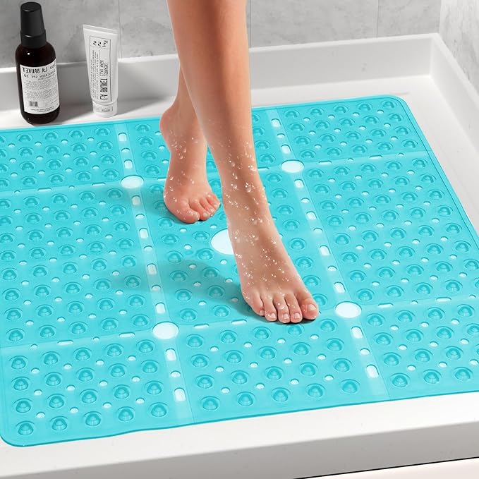 Large Clear Green Square Shower Mat Non Slip 27 x 27 Inches, Square Bath Tub Mat - Image 2