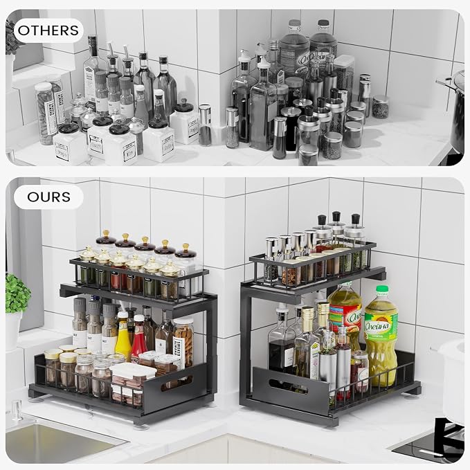 2 Pack Under Sink Organizer, Heavy Duty Metal Slide Out Sink Shelf Organizer - Image 3