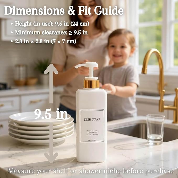 Modern Gold Design Shampoo and Conditioner Dispenser, Large 27oz Shower Soap - Image 3