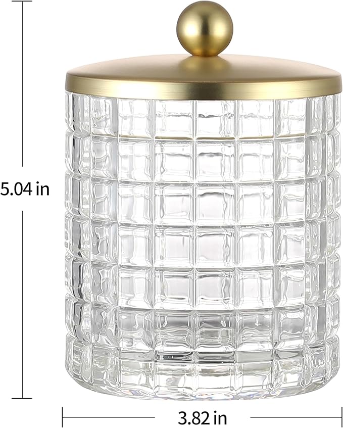 Clear Tranparent Apothecary Etched Geometric Grid Glass Jar W/Gold Metal Lid - Image 2