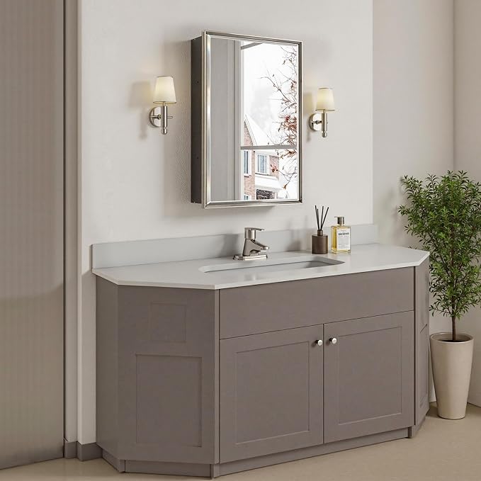 Pre-Assembled Surface or Recessed Medicine Cabinet Mirror-16x24 Brushed Nickel - Image 8