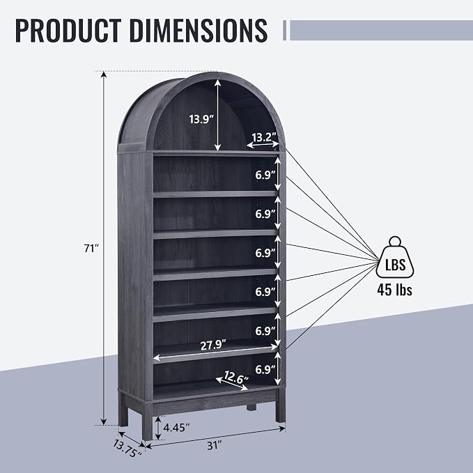 71" Tall Arched Bathroom Storage Cabinet, 7-Tier Modern Farmhouse Storage - Image 2