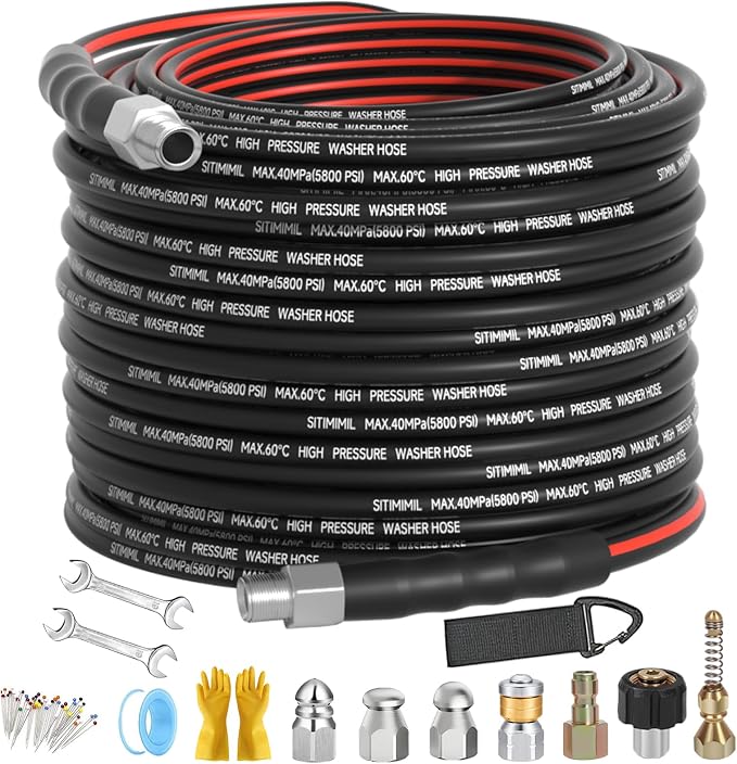 Sewer Jetter Kit for Pressure Washer 100FT, Drain Cleaner Hose 1/4 Inch NPT by SITIMIMIL