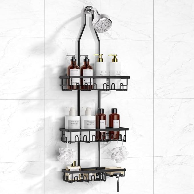 Shower Caddy, Rustproof Shower Shelves Over Shower Head, Extended Length shower by AMAWARMHOMELIFE