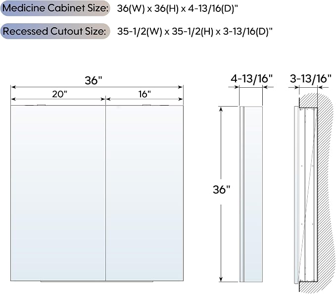 WELLFOR 36" x 36" Bathroom Medicine Cabinet - Image 2