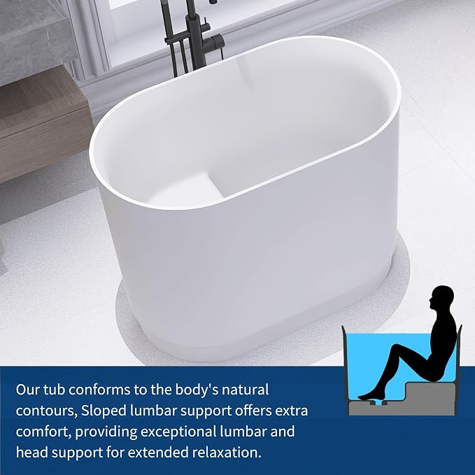 39" Stone Resin Janpanese Soaking Tub, Freestanding Deep Soaking Bathtub - Image 6