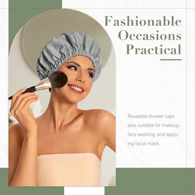 Reusable Shower Cap for Women, Large Waterproof Shower Essentials Bonnet - Image 2