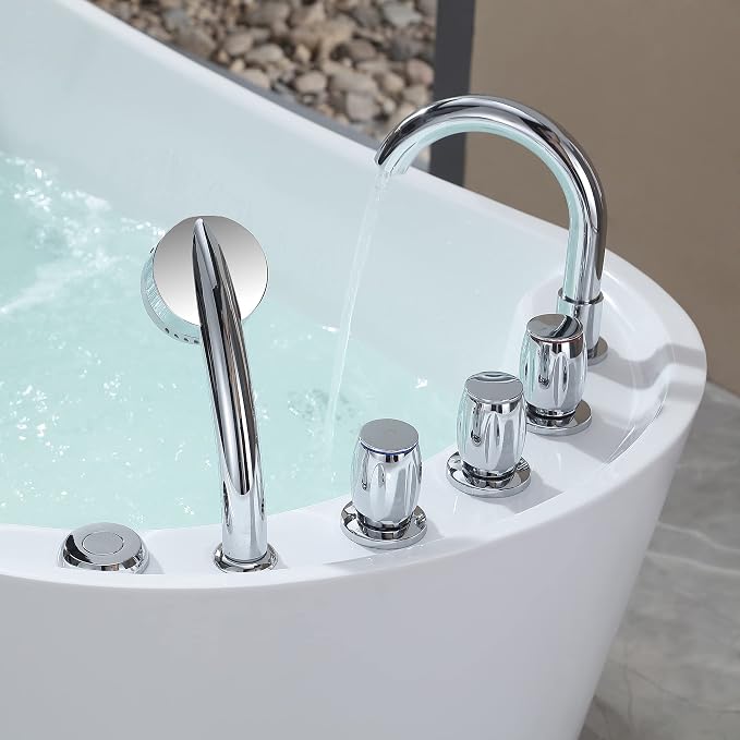 Empava 67 in. Acrylic Freestanding Bath Tub Hydromassage Gracefully Oval Shaped - Image 4