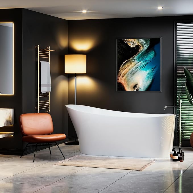 Empava Freestanding Bathtub, Non-Slip Flat Bottom, Glossy White, cUPC Certified - Image 4