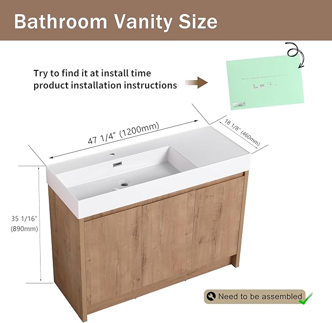 48 Inch Bathroom Vanity with Sink, Freestanding Bathroom Sink Cabinet Combo - Image 2