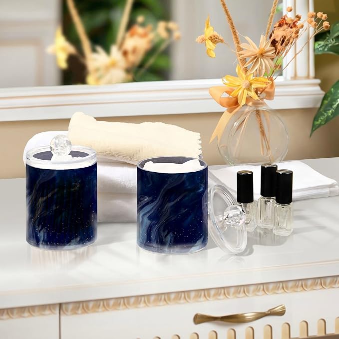 MNSRUU 4 Pack Qtip Holder Organizer Dispenser Beautiful Navy Blue Marble - Image 7