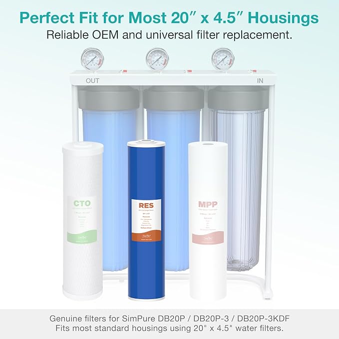 SimPure Whole House Water Filter Cartridges 20" x 4.5" Cation Exchange Resin - Image 2