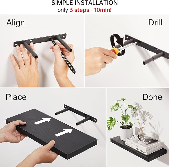 BAYKA Floating Shelves for Wall, Wall Mounted Rustic Wood Shelves for Bathroom - Image 9