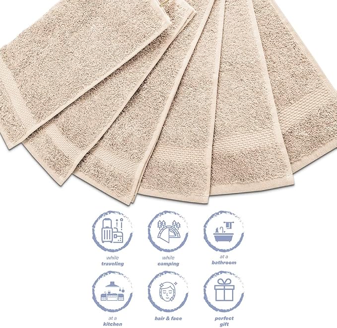 Hencely Premium 6-Pack Washcloths 12x12 Inches Soft Turkish Cotton High - Image 6