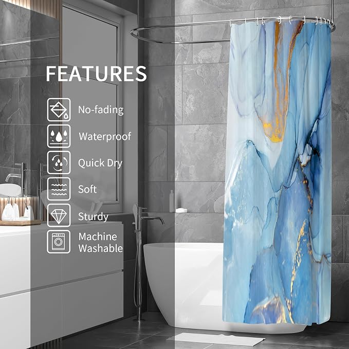Gibelle Abstract Marble Shower Curtain, Modern Ink Art Decor Waterproof Fabric - Image 2