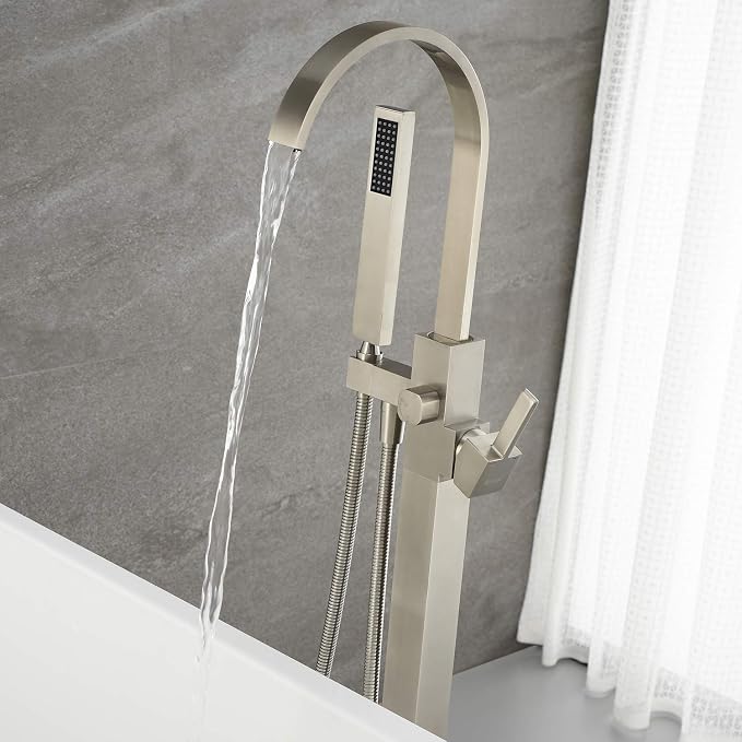 Freestanding Bathtub Faucet Tub Filler Brushed Nickel Waterfall Floor Mount - Image 4