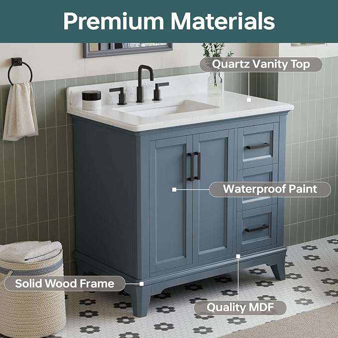 36 Inch Bathroom Vanity with Sink, Fully Assembled Bathroom Vanities with - Image 3