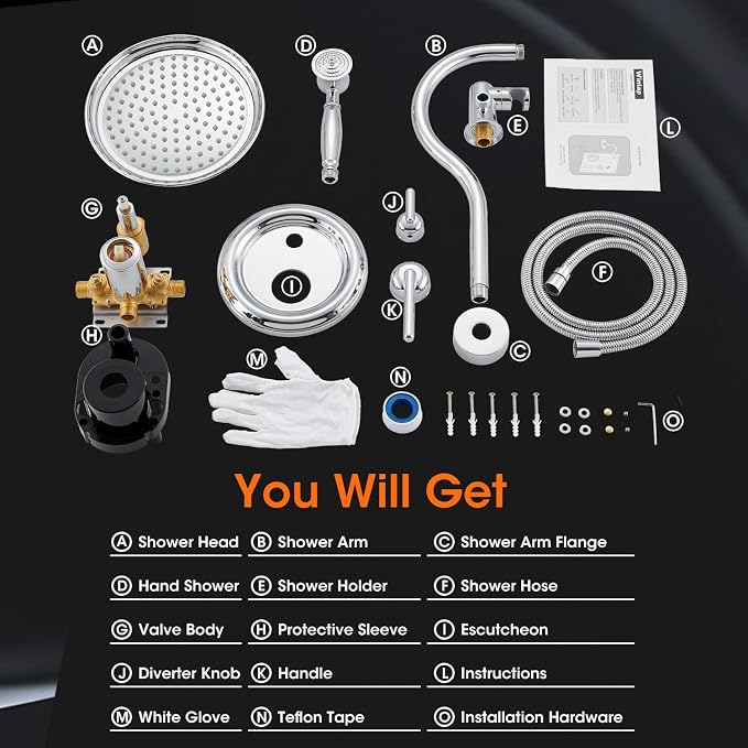 Shower System with Rain Shower Head, Handheld Spray, Rough-in Valve and Trim - Image 8