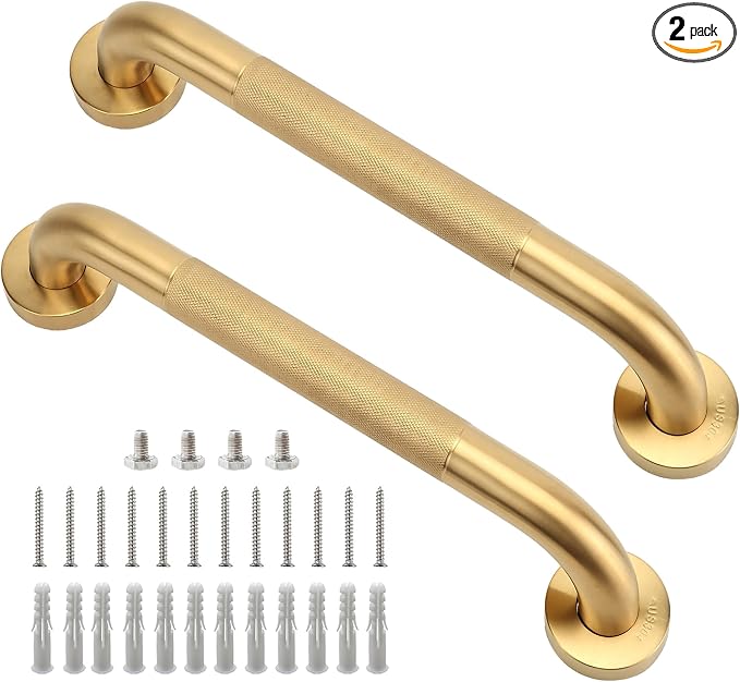 Shower Grab Bar, 2 Pack 12 Inch Gold Bathroom Grab Bar, 1.25" Diameter 304 by Rackickyer