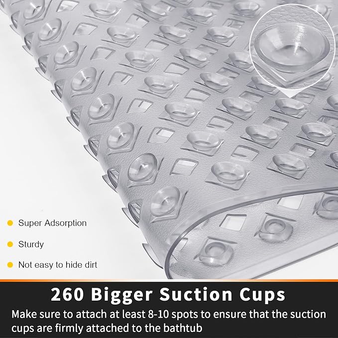Yimobra Bathtub Mat Non Slip, Super Strong Suction Cups, 27.5"x15.5" Long - Image 2