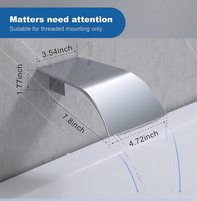 Chrome Waterfall Tub Spout Wall Mount Bathtub Faucet - Image 2