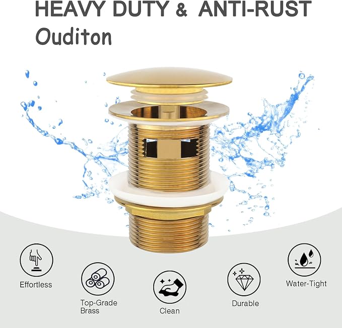 Tub Stopper Bathtub Drain, Brass Pop-up Freestanding Bathtub Drain Stopper - Image 5