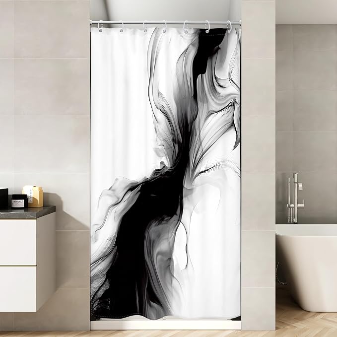 Cinbloo Black and White 54Wx78H Shower Curtain Marble Abstract Modern - Image 3