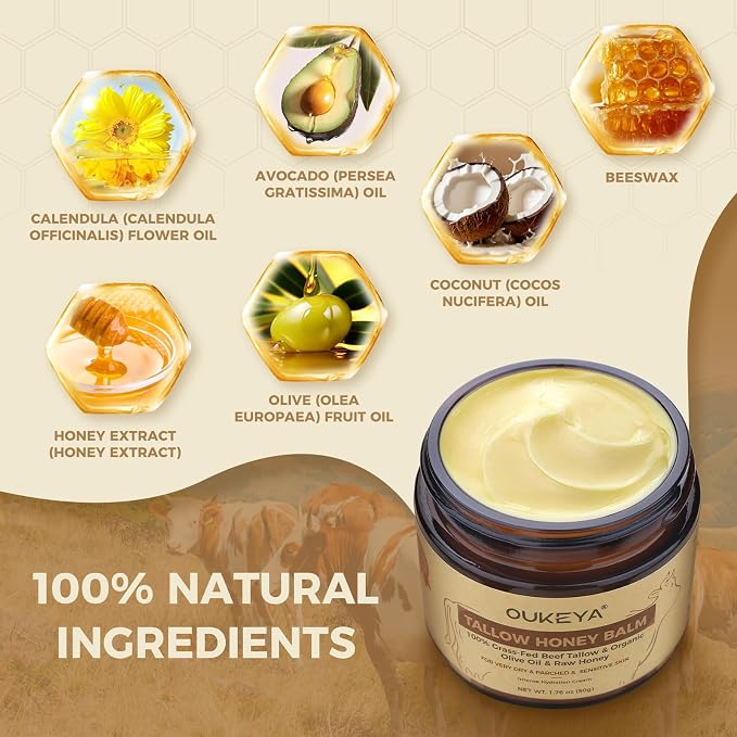 OUKEYA Beef Tallow Balm Moisturizing Cream, Natural Beef Tallow Face & Body - Image 5