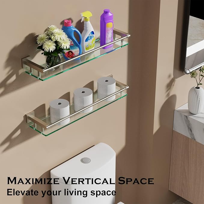 Glass Shelf for Bathroom Wall Sheves 24 inch Rectangular Stainless Steel - Image 3